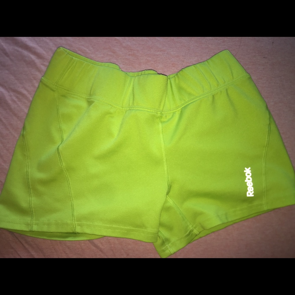 Reebok green/yellow mix workout spandex shorts